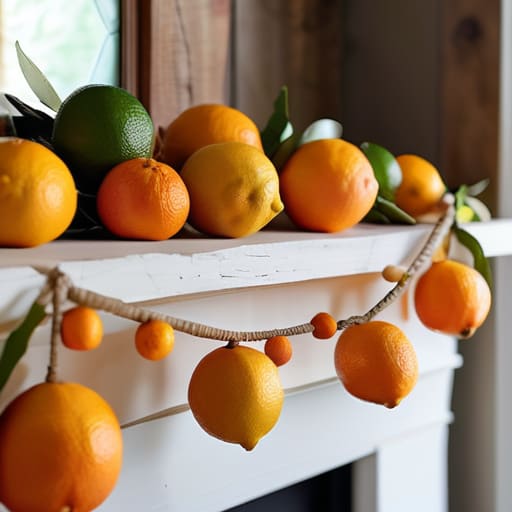 Chic Dried Citrus Garlands on a mantle.