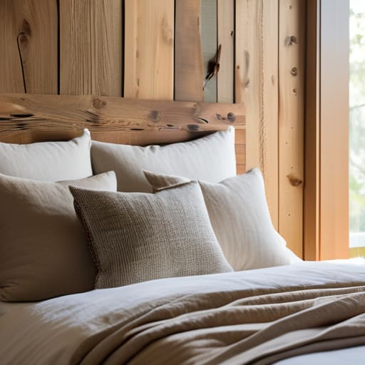 Reclaimed headboard with the scavenged wood slat look.