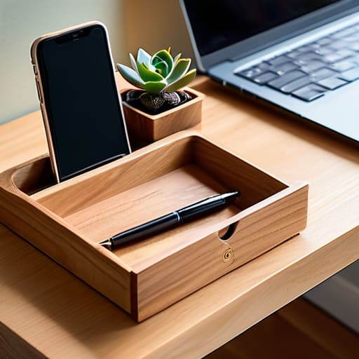 A minimalist desk organizer on a workspace.