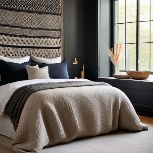 The Minimalist Hanging Tapestry behind a bed.