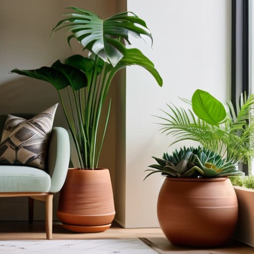 The Low-Maintenance Greenery Nook in ceramic pots.