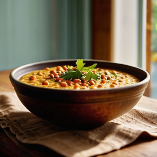 Creamy Pantry-Staple Red Lentil Dal bowl.